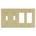 Hubbell Wiring Device-Kellems Wallplate, 4-Gang, 2) Toggle 2) Decorator, Ivory P2262I